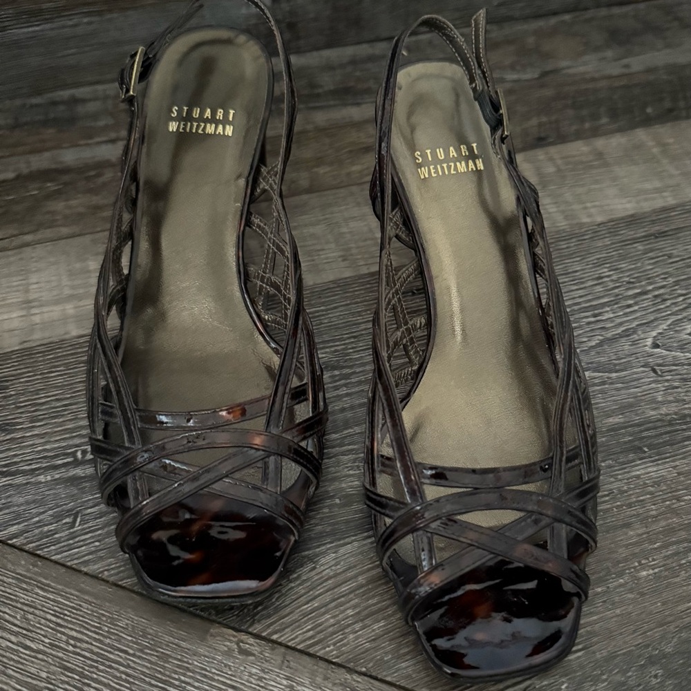 Stuart Weitzman Glossy Brown Tortoise Heels
